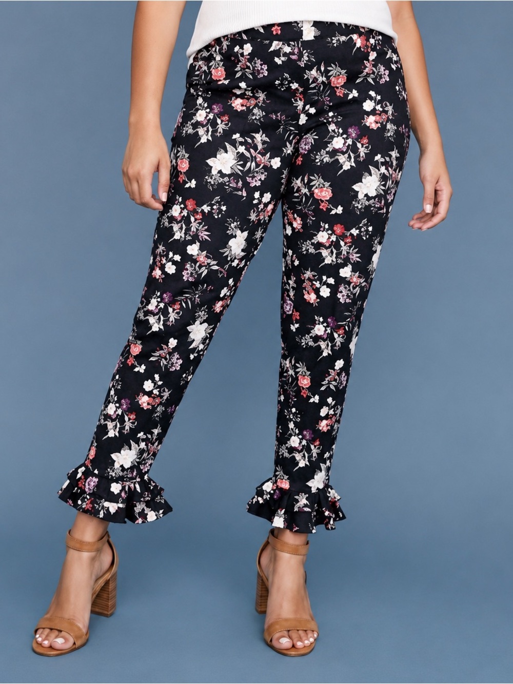 Lane Bryant The Allie Floral Ruffle Hem Pants